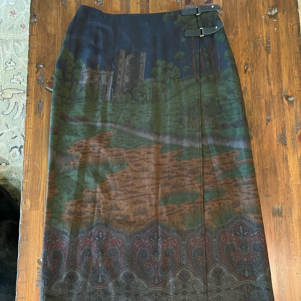 Vintage Ralph Lauren Equestrian Wool Wrap Midi Skirt